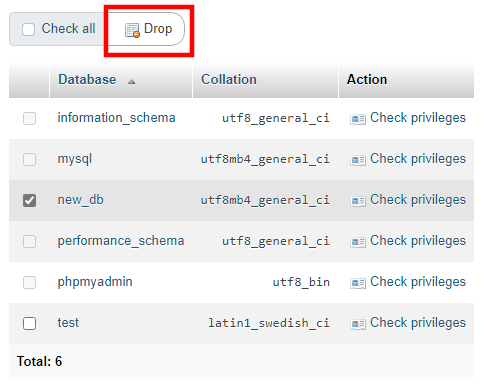 How to Delete a MySQL Database, Deleting a Database in phpMyAdmin 3