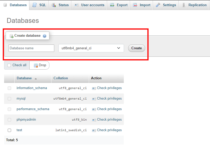 How to Create a Database in MySQL, Creating a Database Using phpMyAdmin 3