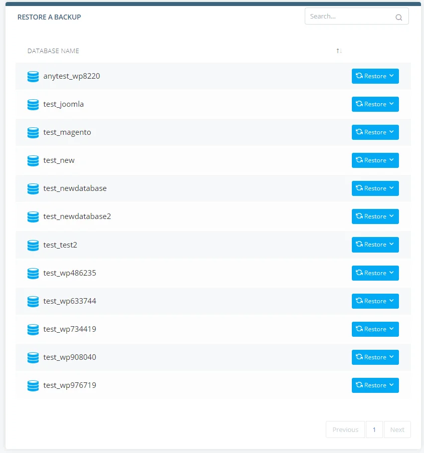 How to Restore a Database, Restoring databases in SPanel 4