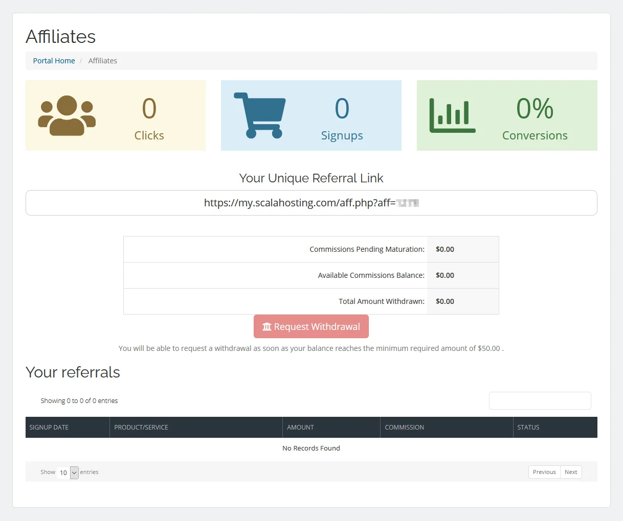 ScalaHosting Client Area, ScalaHosting’s referral program